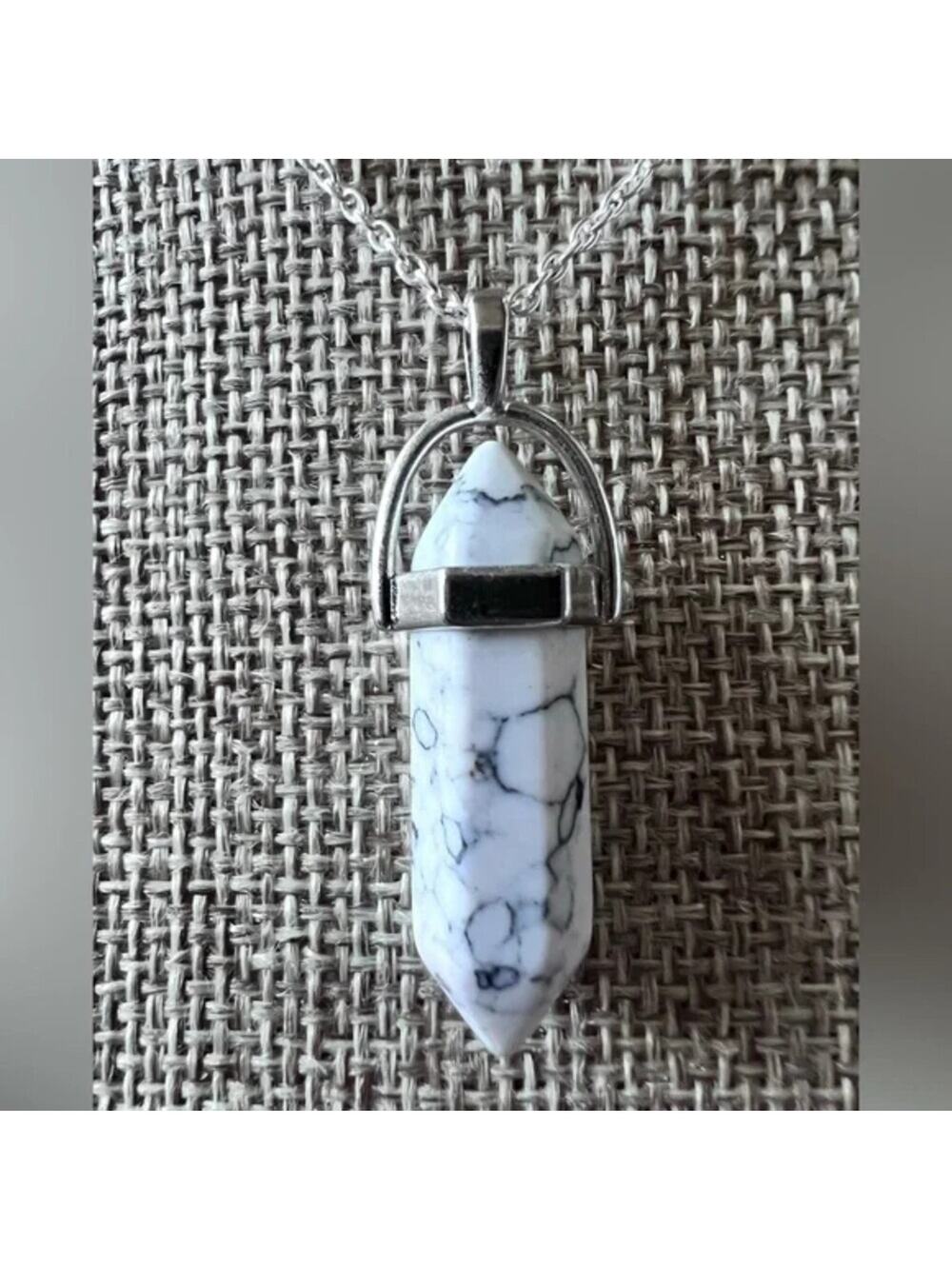 Chakra White Buffalo Natural Stone Pendant 15” .925 Sterling Chain